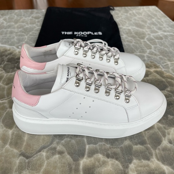 NWT The Kooples White Leather Sneakers with Pink, Size 9 (The Kooples size 40) - Picture 4 of 17